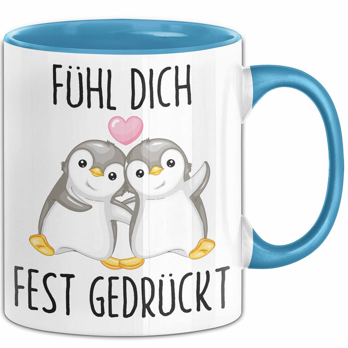 Mut Witzige Tasse Geschenk Zwei Pinguine Herz Süßes Design Mutig Blau Trendation