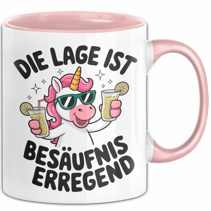 Einhorn Trinken Liebhaber Sarkasmus Tasse Becher Geschenk Lustige Geschenkidee Spruch Die Lage Ist Besäufniserregend Rosa Trendation
