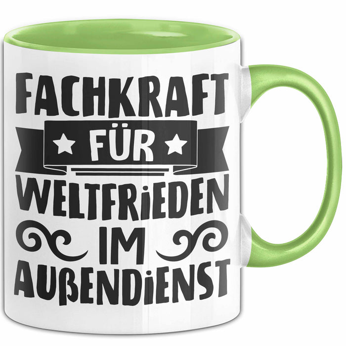 Humor Tasse Geschenk Fachkraft Für Weltfrieden Im Außendienst Becher Grün Trendation