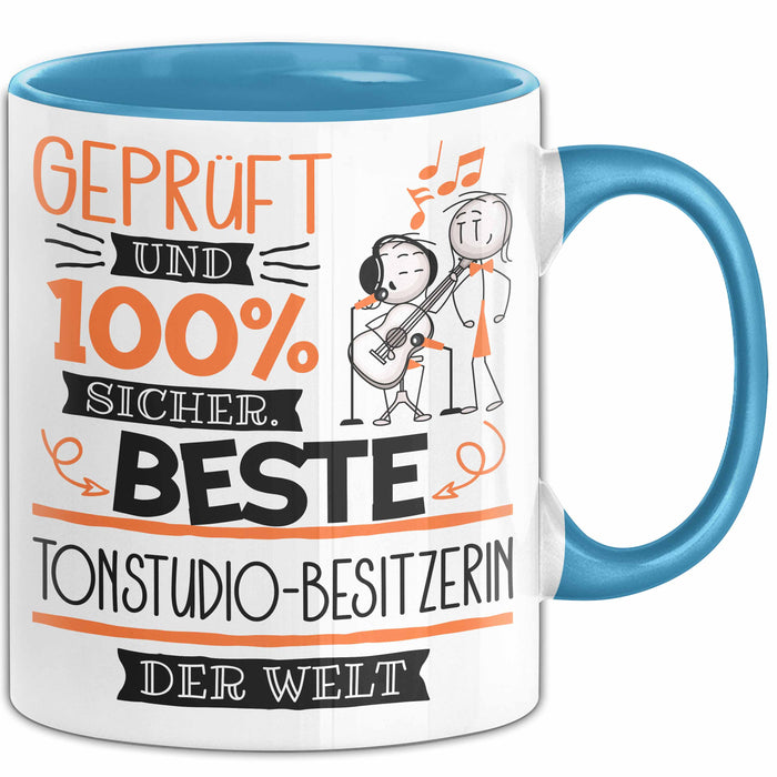 Beste Tonstudio-Besitzerin Der Welt Tasse Geschenk für Eine Tonstudio-Besitzerin Geprüft Und Sicher Geschenkidee Geburtstag Weihnachten Blau Trendation