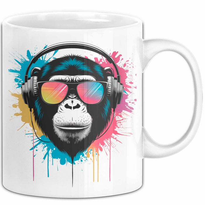 DJ Affe mit Sonnenbrille Tasse Becher Geschenk Lustige Geschenkidee Spruch Weiß Trendation