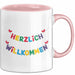 Willkommensparty Dekoration Tasse Geschenk Lustige Geschenkidee Spruch Herzlich Willkommen Rosa Trendation