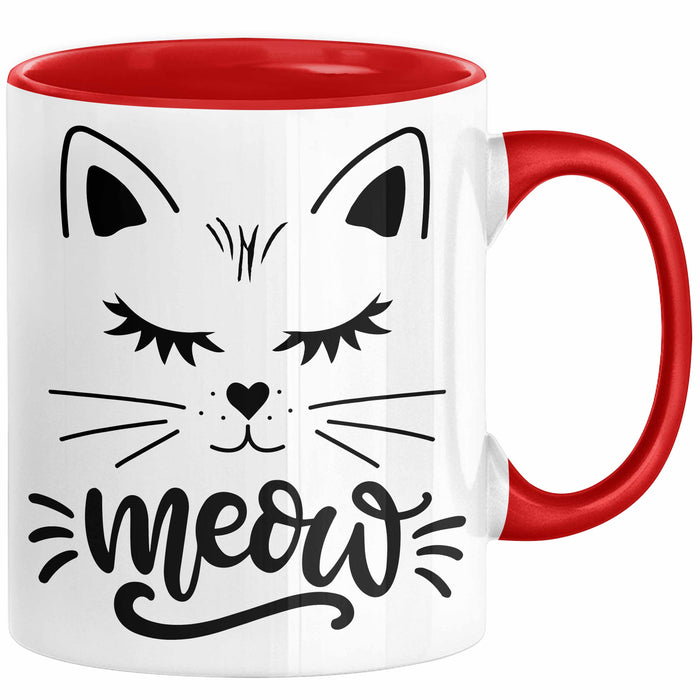Katzen-Besitzerin Tasse Geschenk Meow Katze Geschenkidee Miau Katzen Mama Kaffee-Becher Rot Trendation