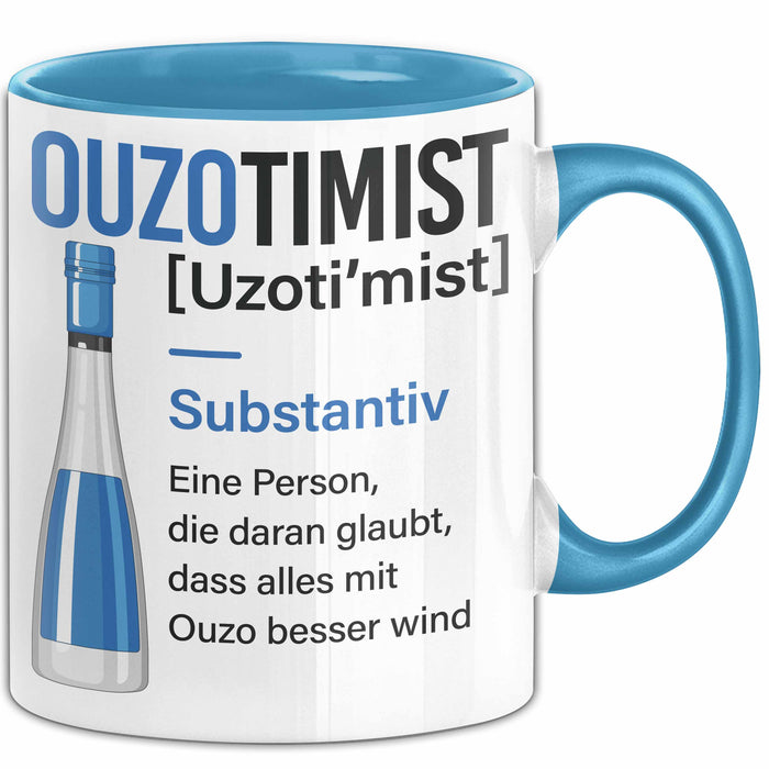 Grieche Tasse Geschenk Ouzotimist Geschenkidee Ouzo-Liebhaber Kaffee-Becher Blau Trendation
