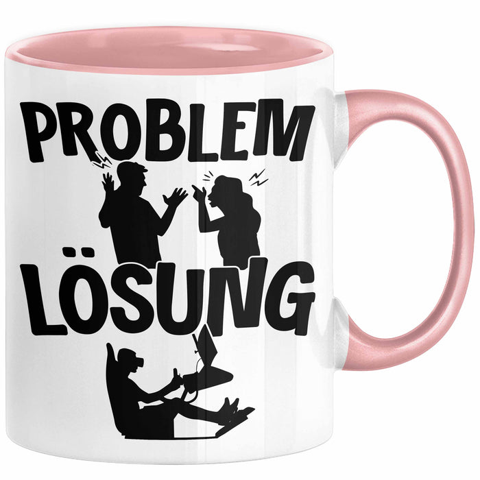 VR Gamer Tasse Geschenk für Gamer Zocker Männer Geschenkidee Problem und Lösung Zocken Rosa Trendation