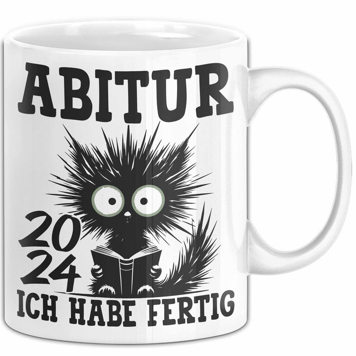 Abitur 2025 Ich Habe Fertig Geschenkidee Tasse Abi Bestanden Geschenk Prüfung Katze Kaffee-Becher Weiß Trendation