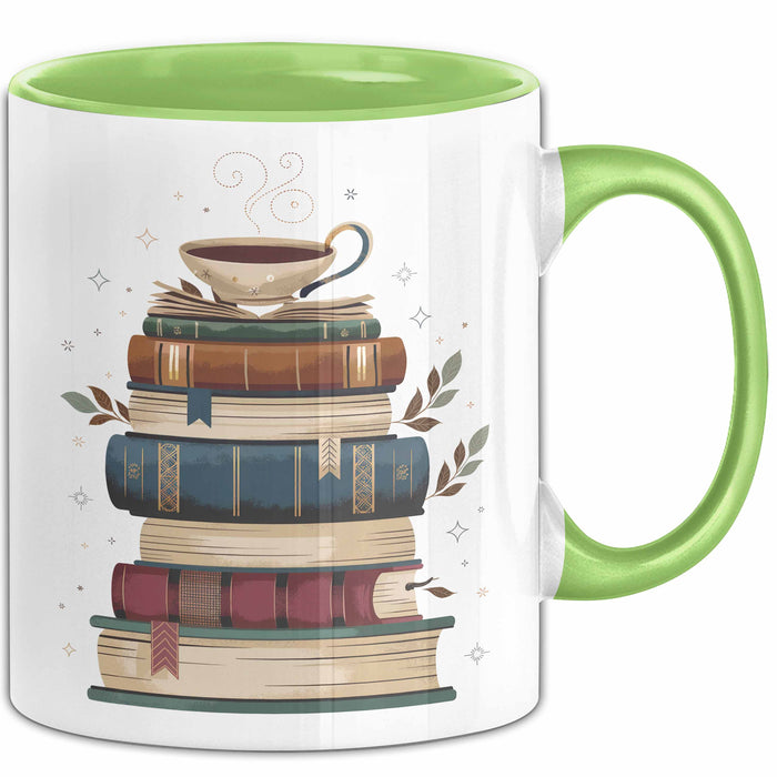 Bücherwurm Tasse Geschenkidee für Vielleser Lustiger Spruch Grün Trendation