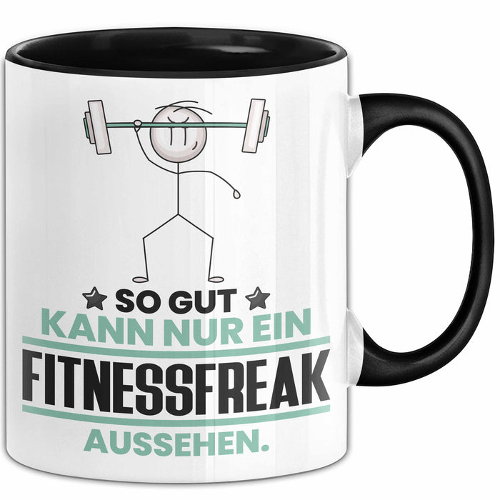Fitnessfreak Geschenk Tasse So Gut Kann Nur Ein Fitnessfreak Aussehen Geschenkidee Kaffee-Becher Schwarz Trendation
