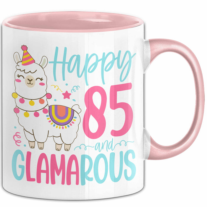 85er Geburtstag Tasse Geschenk Happy 85 And Glamarous Llama Alpaka Liebhaber Geschenkidee zum Geburtstag Rosa Trendation