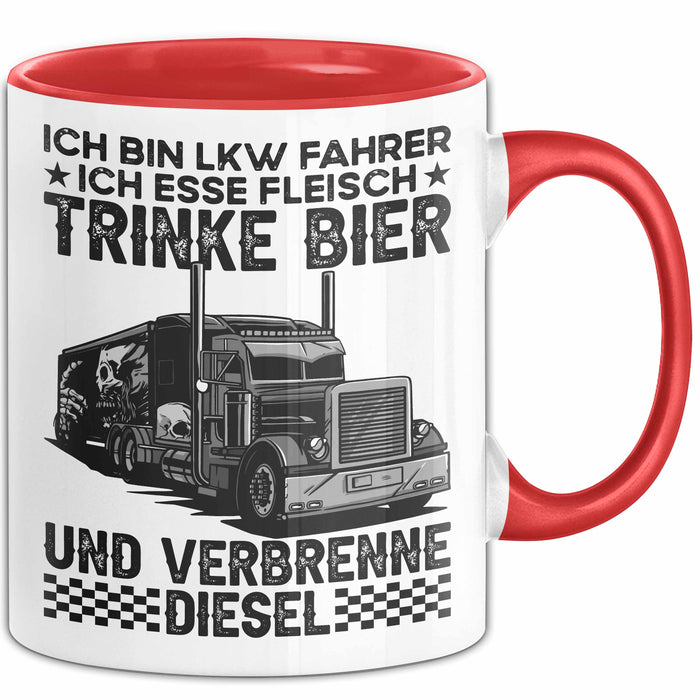 Lkw Fahrer Trucker Tasse Geschenk Lustige Geschenkidee Spruch Ich Bin Lkw Fahrer Ich Esse Fleisch Trinke Bier Und Verbrenne Diesel Rot Trendation