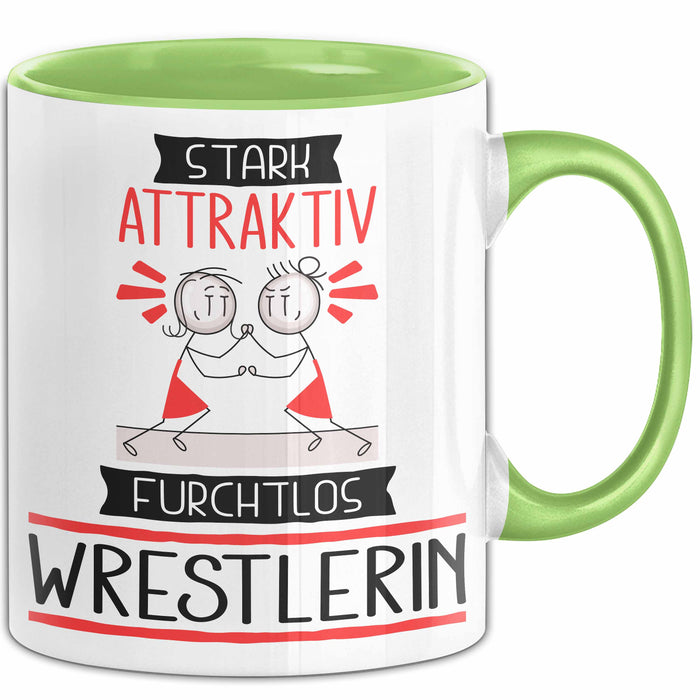Wrestlerin Tasse Geschenk Becher Stark Attraktiv Furchtlos Wrestlerin Lustige Geschenkidee Grün Trendation