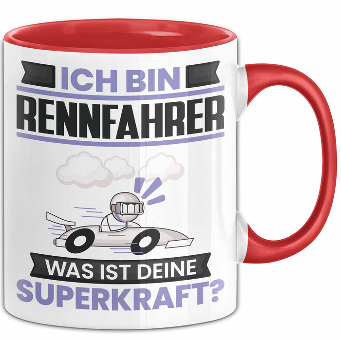 Rennfahrer Tasse Geschenk für Rennfahrer Geburtstag Lustiger Spruch Kaffee-Becher Was Ist Deine Superkraft Rot Trendation