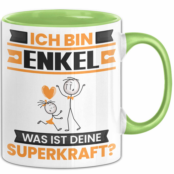 Enkel Tasse Geschenk für Enkel Geburtstag Lustiger Spruch Kaffee-Becher Was Ist Deine Superkraft Grün Trendation