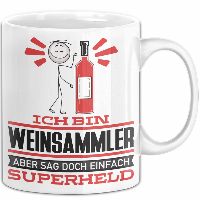 Weinsammler Geschenk Tasse Ich Bin Weinsammler Aber Sag Doch Einfach Superheld Lustige Geschenkdiee für Weinsammler Kaffee-Becher Weiß Trendation