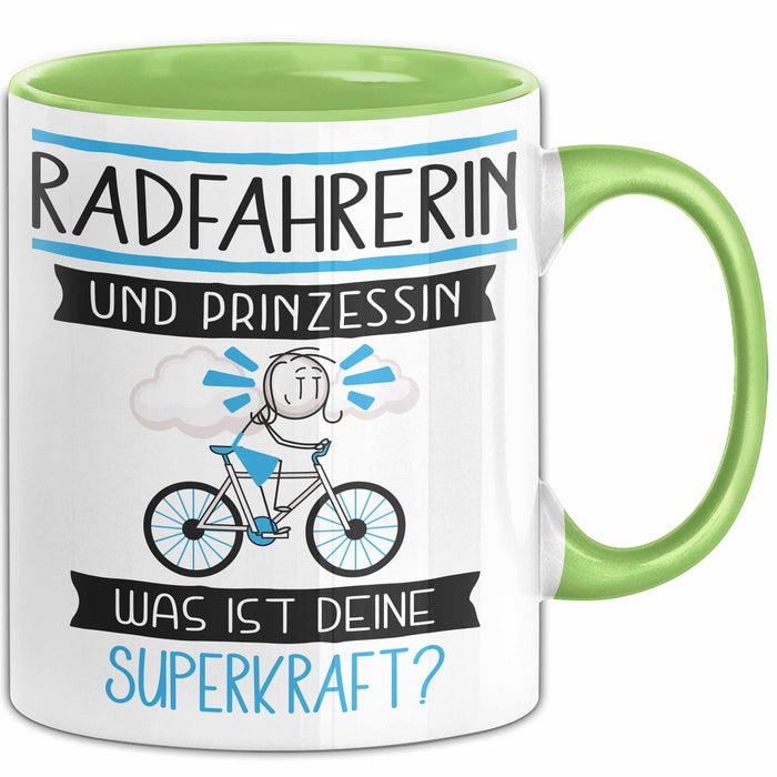 Radfahrerin Und Prinzessin Tasse Geschenk Für Eine Radfahrerin Geburtstag Was Ist Deine Superkraft Grün Trendation
