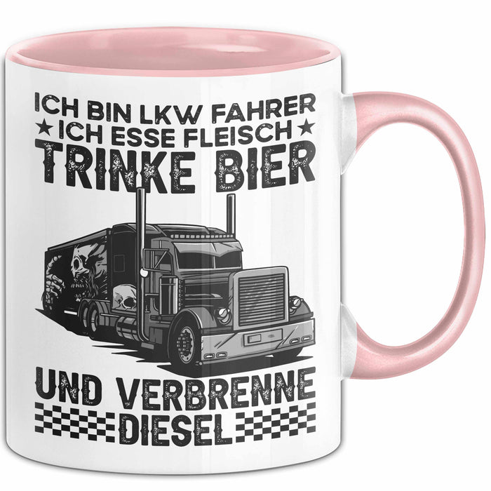 Lkw Fahrer Trucker Tasse Geschenk Lustige Geschenkidee Spruch Ich Bin Lkw Fahrer Ich Esse Fleisch Trinke Bier Und Verbrenne Diesel Rosa Trendation
