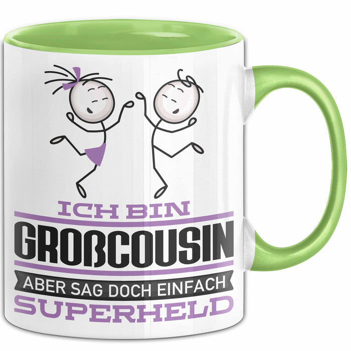 Großcousin Geschenk Tasse Ich Bin Großcousin Aber Sag Doch Einfach Superheld Lustige Geschenkdiee für Großcousin Kaffee-Becher Grün Trendation