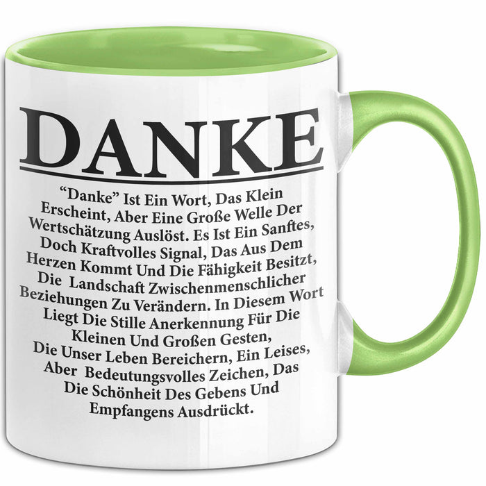 Danke Tasse Geschenk Lustige Geschenkidee Spruch Danke Grün Trendation
