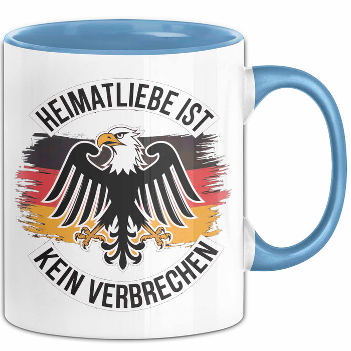 Deutscher Adler Vogel Tasse Geschenk Lustige Geschenkidee Spruch Heimat Liebheit Ist Kein Verbrechen Deutschland Eagle Blau Trendation