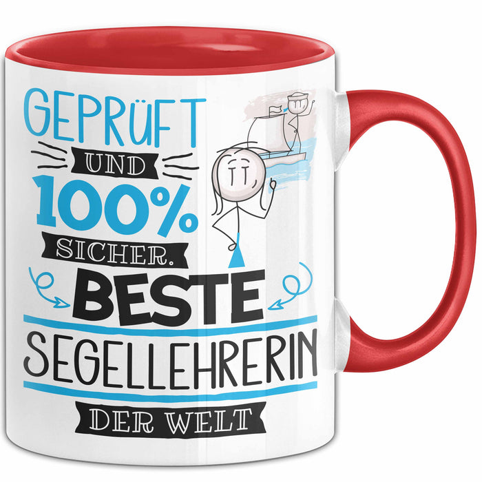 Beste Segellehrerin Der Welt Tasse Geschenk für Eine Segellehrerin Geprüft Und Sicher Geschenkidee Geburtstag Weihnachten Rot Trendation