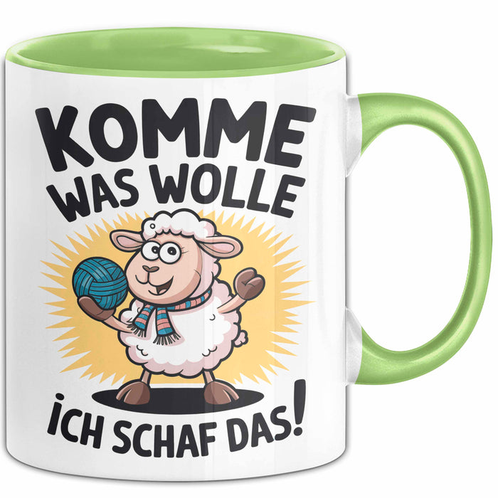 Schaf Tier Bauer Tasse Becher Geschenk Lustige Geschenkidee Spruch Komme Was Wolle Ich Schaf Das Grün Trendation