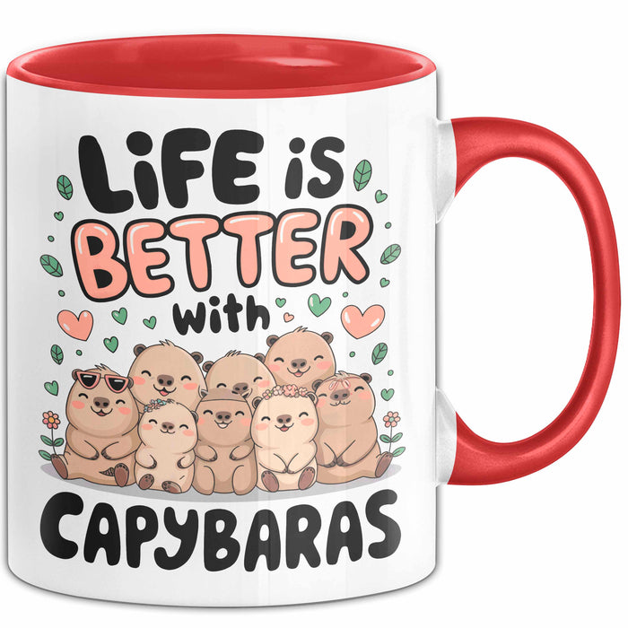 Capybara Tier Tasse Geschenk Lustige Geschenkidee Spruch Life Is Better With Capybaras Rot Trendation