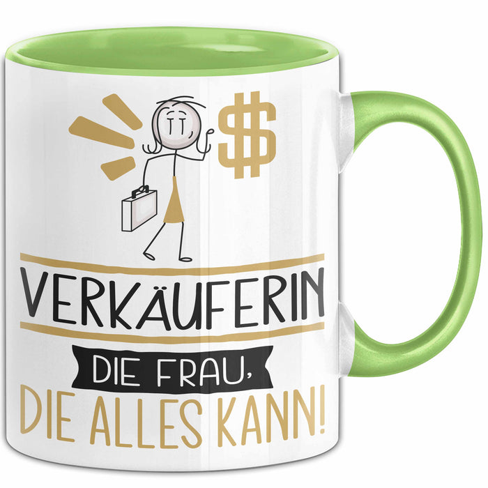 Verkäuferin Geschenk Tasse Becher Die Frau Die Allen Kann Geschenkidee für eine Verkäuferin Lustig Grün Trendation