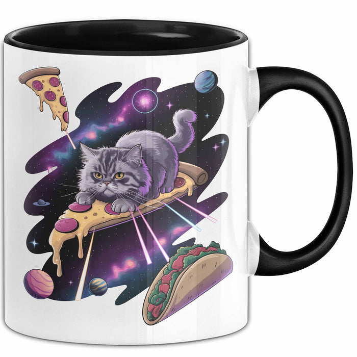 Pizzaesser Tasse Geschenk Katze isst Pizza im Weltall Lustig Trendation