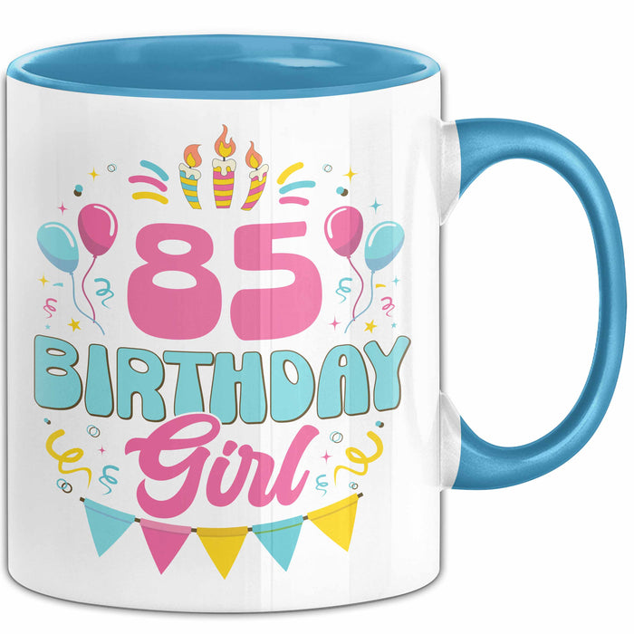 85. Geburtstag Tasse Frauen Mädchen Geschenkidee Lustig 85 Birthday Girl Lustiger Spruch Mutter Mama Oma Blau Trendation