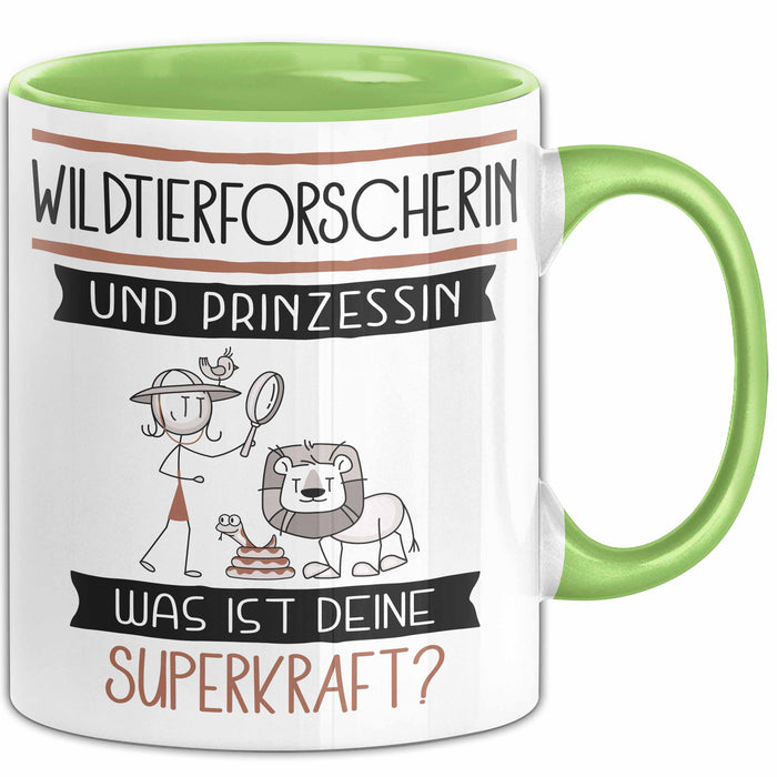 Wildtierforscherin Und Prinzessin Tasse Geschenk Für Eine Wildtierforscherin Geburtstag Was Ist Deine Superkraft Grün Trendation