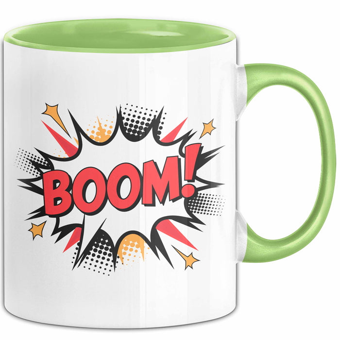Comic Fan Tasse Boom Geschenkidee Nerds mit lustigem Spruch Grün Trendation