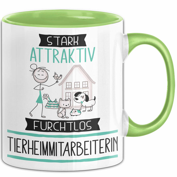 Tierheimmitarbeiterin Tasse Geschenk Becher Stark Attraktiv Furchtlos Tierheimmitarbeiterin Lustige Geschenkidee Grün Trendation