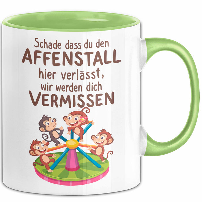 Büro Arbeit Kollege Tasse Geschenk Lustige Geschenkidee Spruch Schade Dass Du Den Affenstall Hier Verlässt Grün Trendation