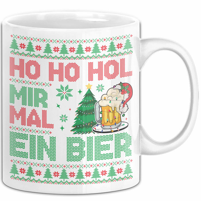 Ho Ho Hol Mir Mal Ein Bier Tasse Geschenk Ugly Tasse Geschenkidee Weihnachten Kaffee-Becher Weiß Trendation
