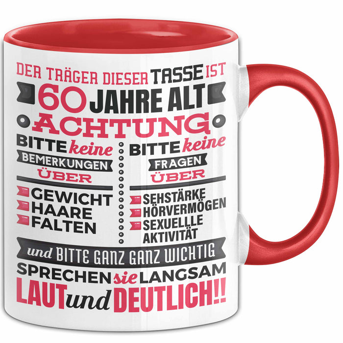 60 Jahre Tasse Geschenk Witziger Spruch Geburtstag Lustige Geschenkidee Rot Trendation
