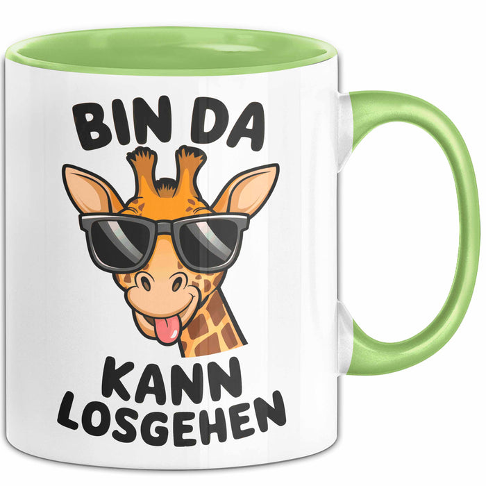 Sarkastische Giraffe Tasse Geschenk Lustige Geschenkidee Spruch Bin Da Kann Losgehen Grün Trendation