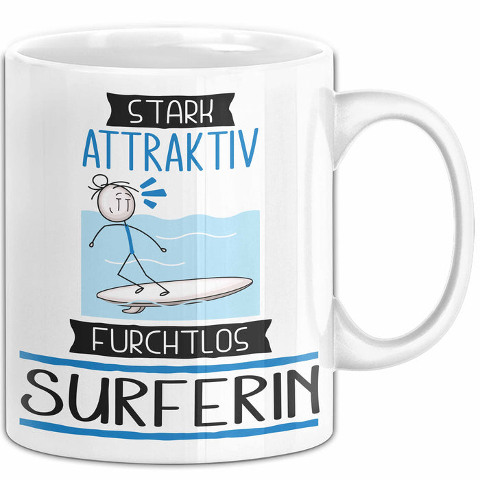 Surferin Tasse Geschenk Becher Stark Attraktiv Furchtlos Surferin Lustige Geschenkidee Weiß Trendation