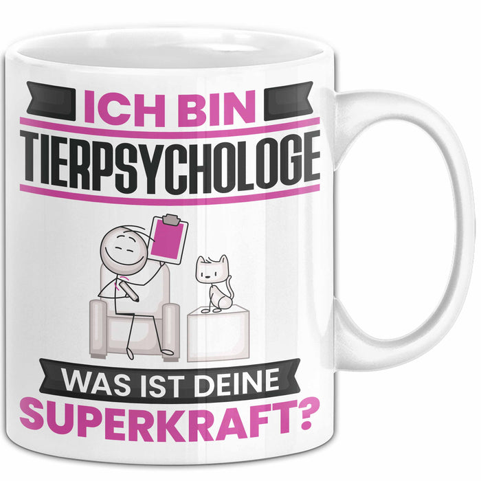 Tierpsychologe Tasse Geschenk für Tierpsychologe Geburtstag Lustiger Spruch Kaffee-Becher Was Ist Deine Superkraft Weiß Trendation
