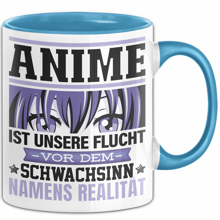 Anime Tasse Geschenk Realitätsflucht Lustiger Spruch Manga Fans Blau Trendation