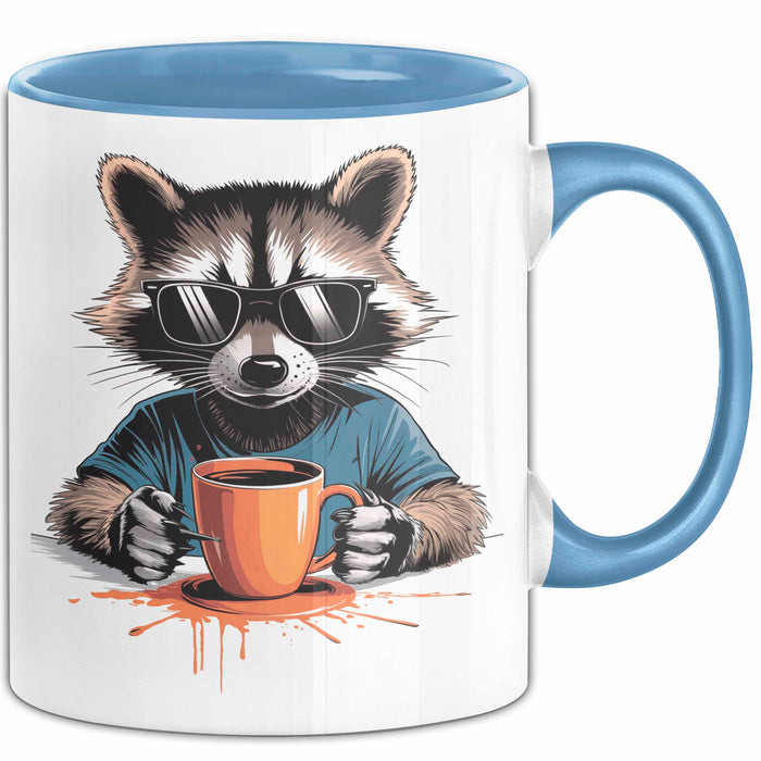 Waschbär Tierliebhaber Kaffee Tasse Geschenk Lustige Geschenkidee Spruch Blau Trendation