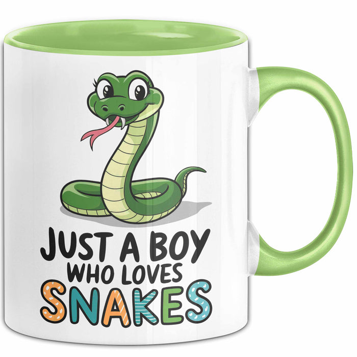 Reptil Schlange Tier Tasse Geschenk Lustige Geschenkidee Spruch Nur Ein Junge Der Schlangen Liebt Grün Trendation