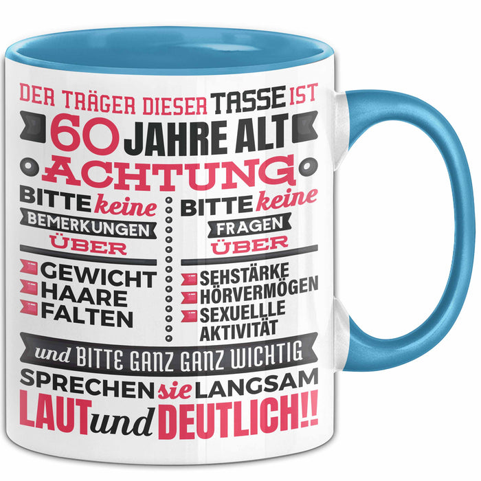 60 Jahre Tasse Geschenk Witziger Spruch Geburtstag Lustige Geschenkidee Blau Trendation