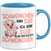 Schweinebauer Schweine Tier Tasse Geschenk Lustige Geschenkidee Spruch Schweinchen Sind Süß Ich Bin Süß Also Bin Ich Ein Schweinchen Blau Trendation