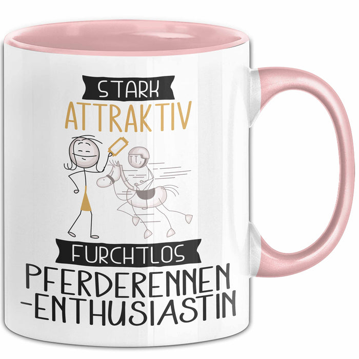 Pferderennen-Enthusiastin Tasse Geschenk Becher Stark Attraktiv Furchtlos Pferderennen-Enthusiastin Lustige Geschenkidee Rosa Trendation
