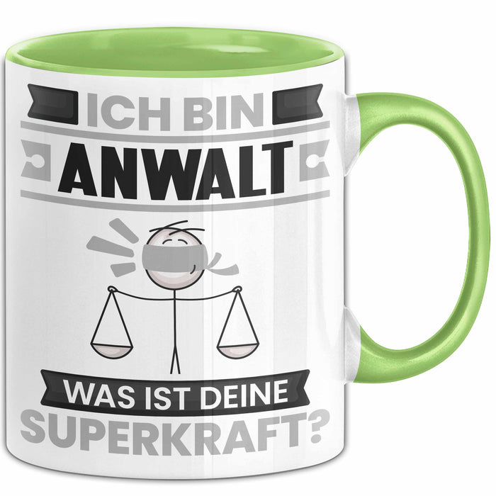 Anwalt Tasse Geschenk für Anwalt Geburtstag Lustiger Spruch Kaffee-Becher Was Ist Deine Superkraft Grün Trendation