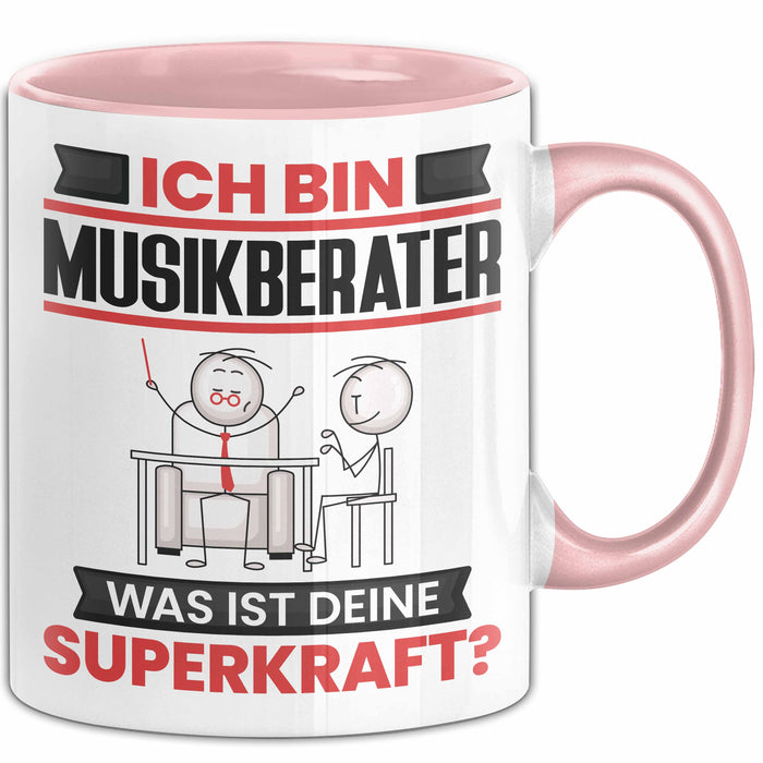 Musikberater Tasse Geschenk für Musikberater Geburtstag Lustiger Spruch Kaffee-Becher Was Ist Deine Superkraft Rosa Trendation