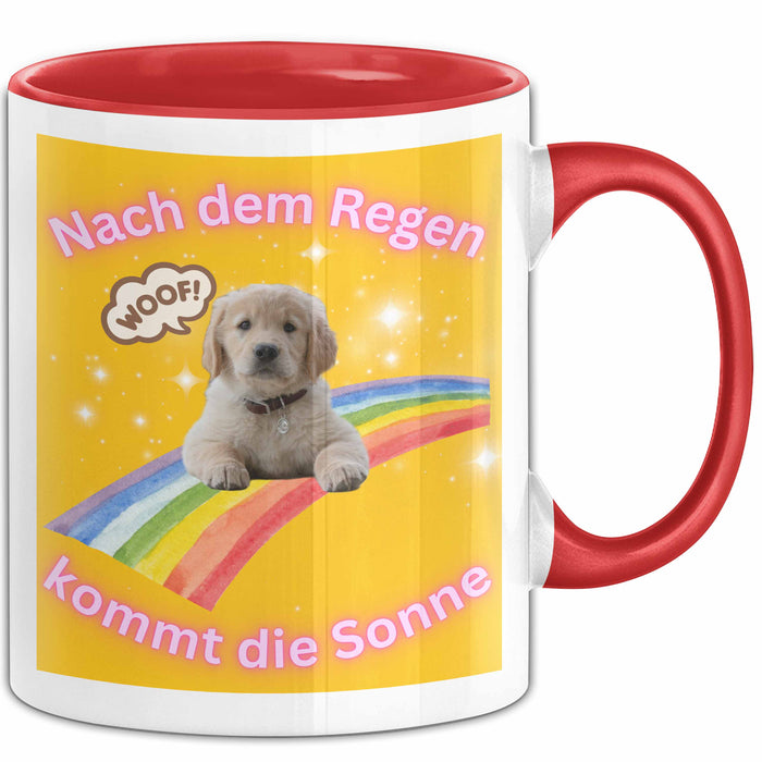 Meme Tasse Geschenk Lustiger Becher Hund Nach Dem Regen Kommt Die Sonne Rot Trendation