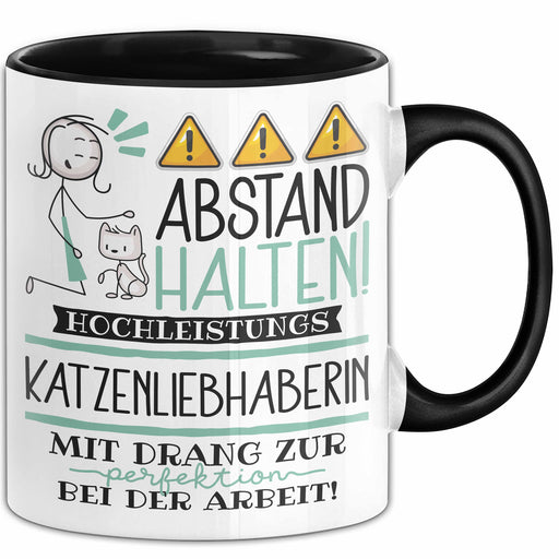 Katzenliebhaberin Tasse Geschenk Lustig Abstand Halten Hochleistungs-Katzenliebhaberin Mit Drang Zur Perfektion Bei Der Arbeit Trendation