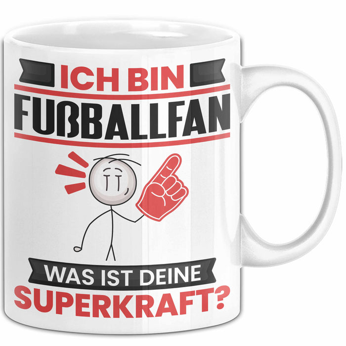 Fußballfan Tasse Geschenk für Fußballfan Geburtstag Lustiger Spruch Kaffee-Becher Was Ist Deine Superkraft Weiß Trendation