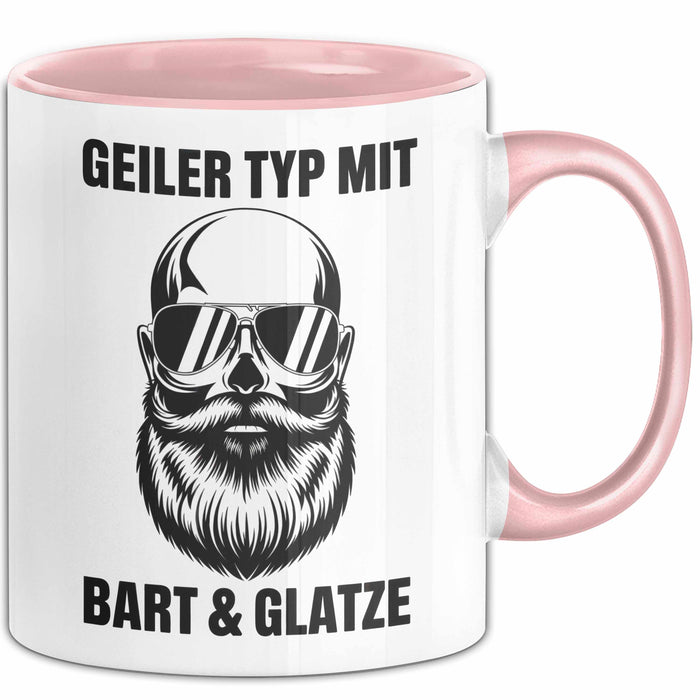 Glatzköpfige Männer Tasse Geschenk Lustige Geschenkidee Geiler Typ Mit Bart Und Glatze Rosa Trendation